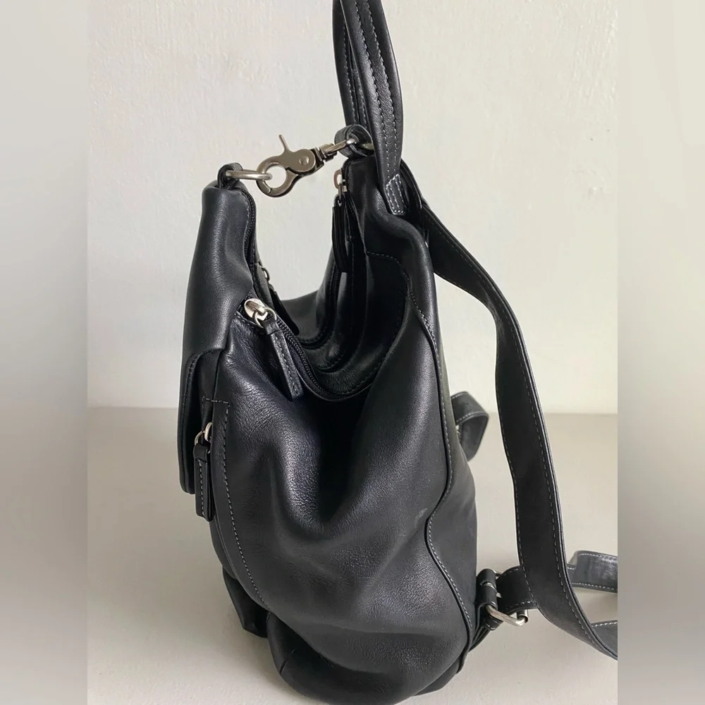 Tignanello Leather Backpack with Silver tone Hardware 90s Y2K Small
